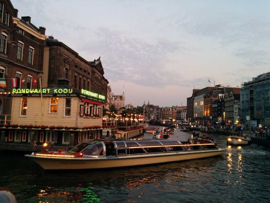 boat with tourists on the channel