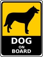 warning sign about a dog on board