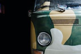 frontlight of old vw bus close up