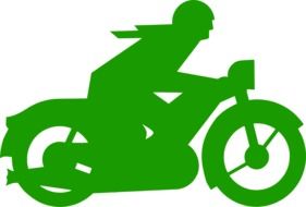 green silhouette of a vintage motorcyclist