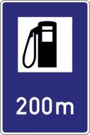 gas station road sign 200m