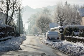 snow drift on car in winter