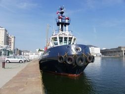 sea-going vessel in the harbor