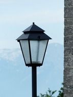 street lamp on a background of mountain scenery