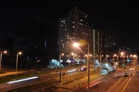 night street landscape in Warsaw, Poland