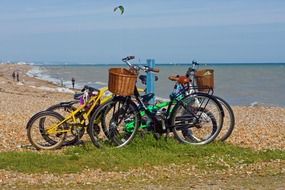 bicycles parked by the sea