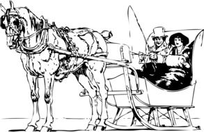 black and white graphic image of a couple in a sleigh carriage