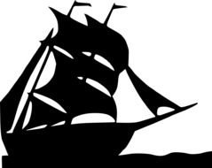 silhouette of sailing ship on white background