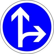 go straight or right, blue and white traffic sign