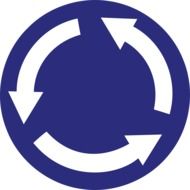 white arrows on a blue round sign