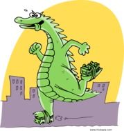 clipart,Godzilla rides on roller skates