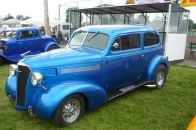 blue old car outdoor