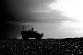 black and white photo of a military vehicle