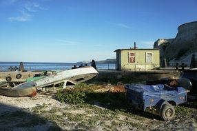 parking fishing boats on the shore