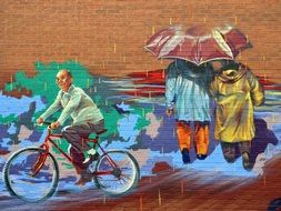 street scene, graffiti on brick wall, canada, toronto, chinatown