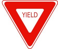 yield, triangular red and white traffic sign