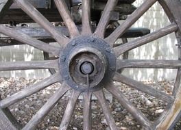 cartwheel with wooden spokes near the water