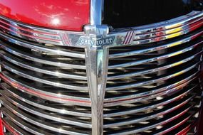 chrome hood of a classic Chevrolet car