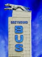 greyhound bus, terminal station sign at sky