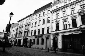 black and white photo of the street in Poland