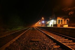 Train tracks at night