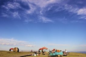 people selling food at road, China, zhangbei