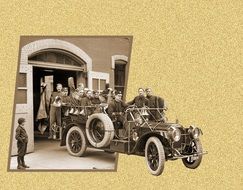 old fire truck on a yellow background