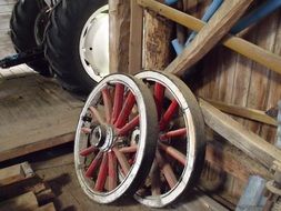 pair of vintage wooden wheels