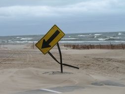 picture of falling street sgn on lake michigan coast