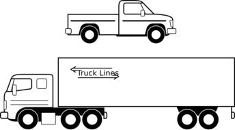 drawing of a pickup truck and truck