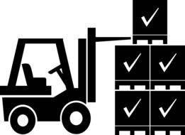 Black and white forklift with merchandise storage drawing