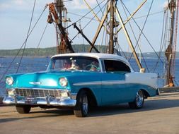 White and blue vintage car