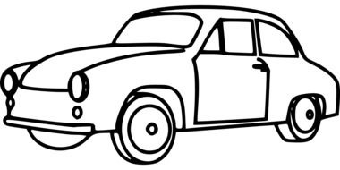 black and white drawing of a retro car