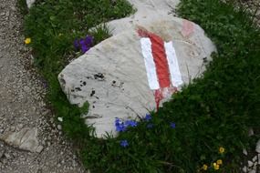 stone with red and white stripes