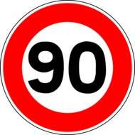 ninety-kilometer speed limit sign