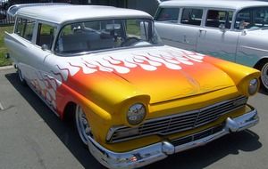 flame painted on a retro Ford Falcon car