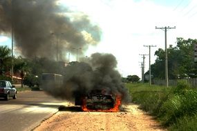 burning car on roadside