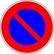 no parking, red and blue traffic sign