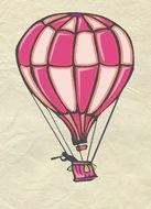 cartoon pink hot air balloon with person in basket