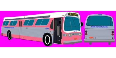 public bus on a pink background