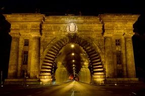 night photo of the tunnel in Budapest