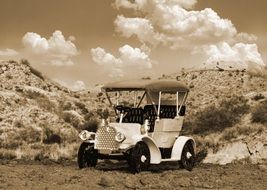 vintage car stands on the road