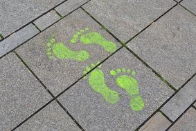 Green footprints on the sidewalk