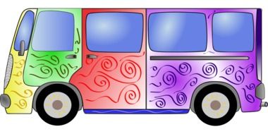 psychedelic colors painted bus, illustration