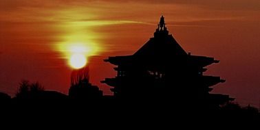 sunset over the castle in Thailand