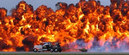 custom jet propelled truck on fire background
