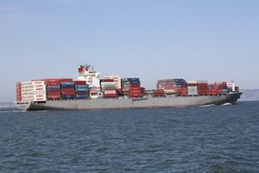 cargo ship on sea, usa, california, san francisco bay