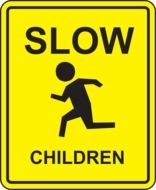 yellow road sign warning of children