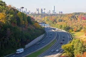 panoramic view of a freeway in toronto in the fall