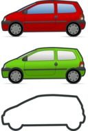 red and green cars and outline, drawing